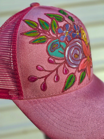 Pink Floral Trucker