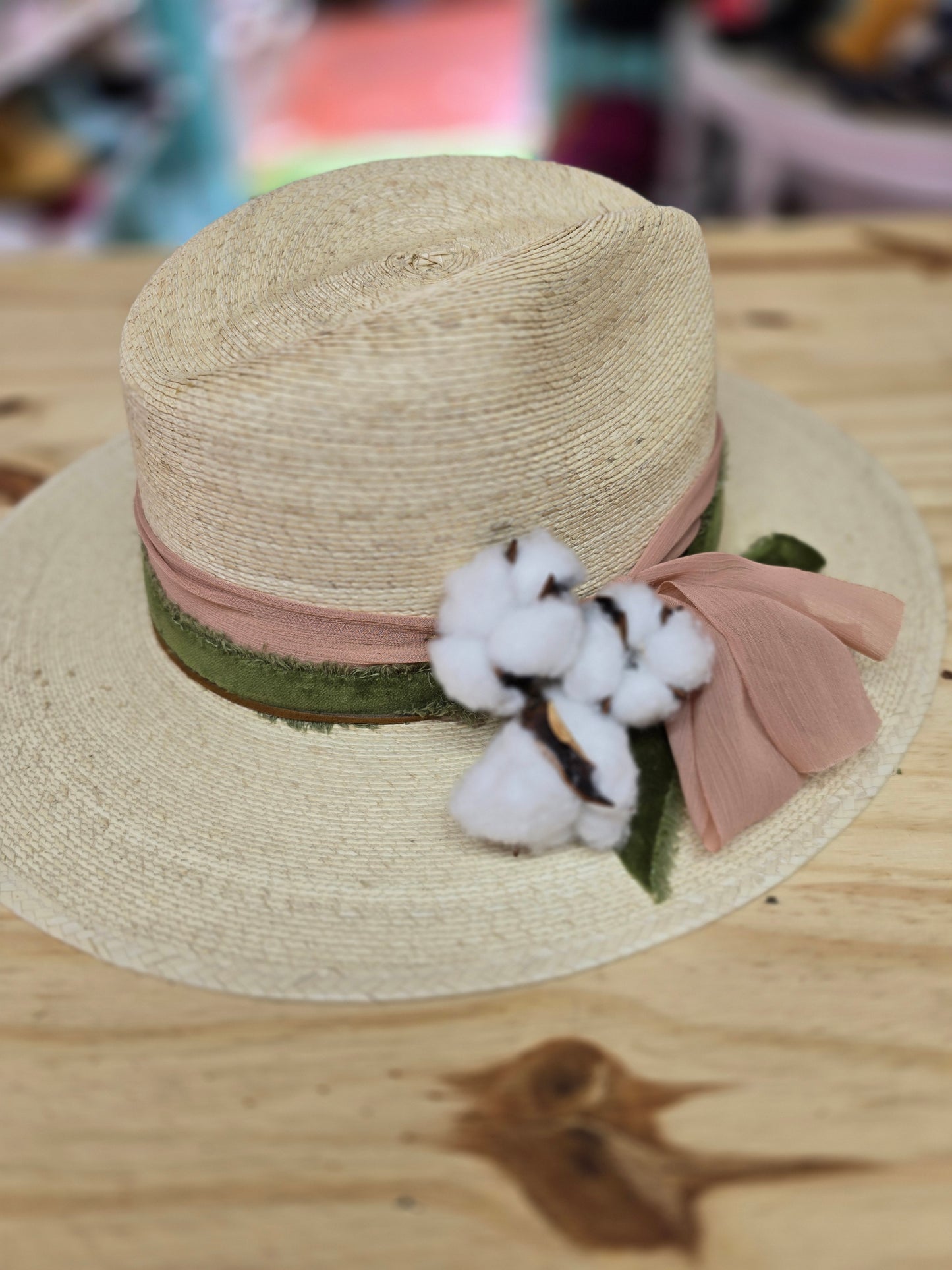 Pink & Green Cotton Straw