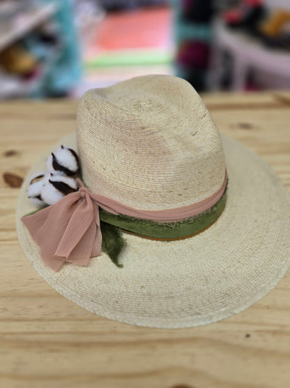 Pink & Green Cotton Straw