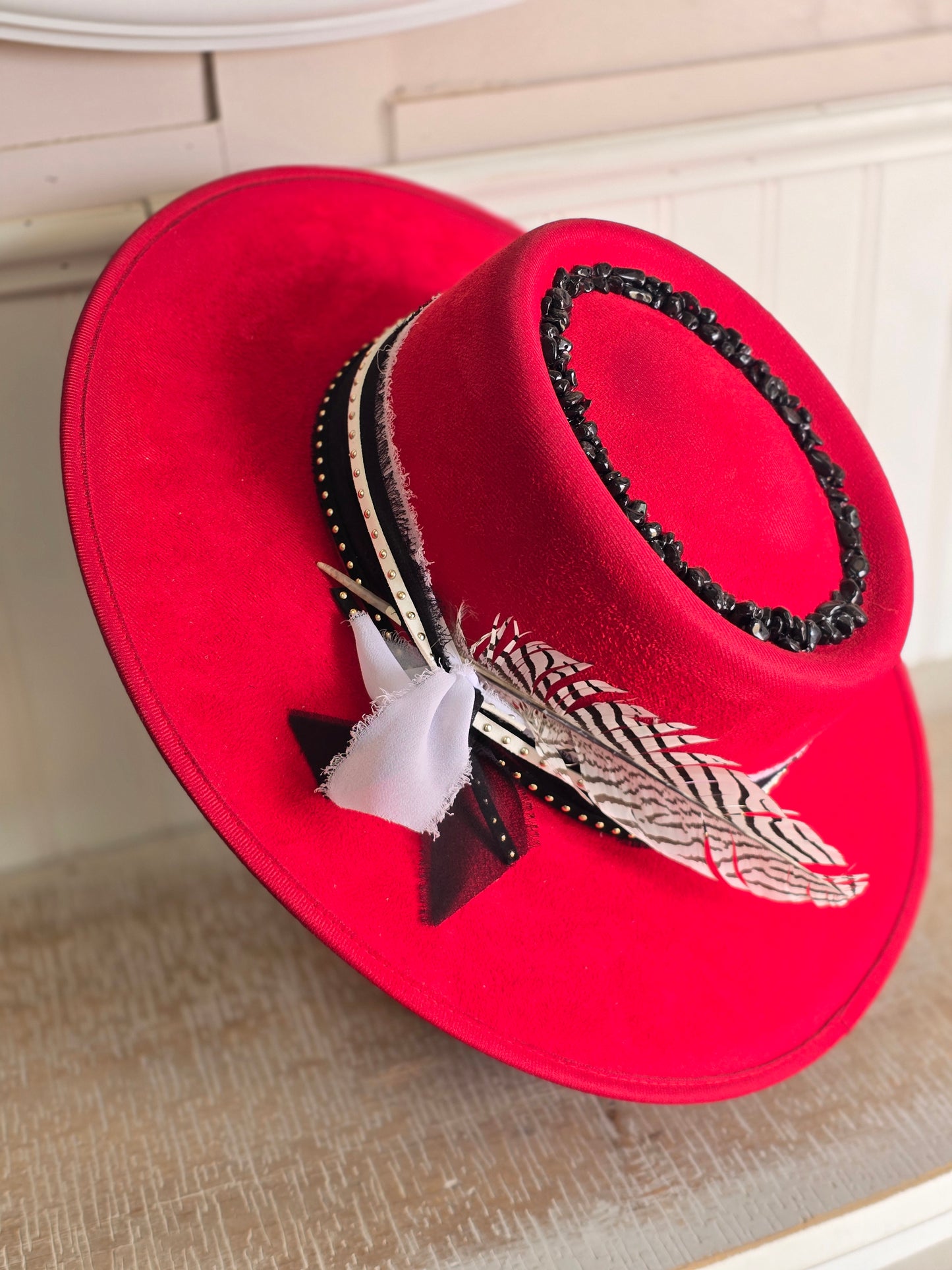 Red & Black Boater