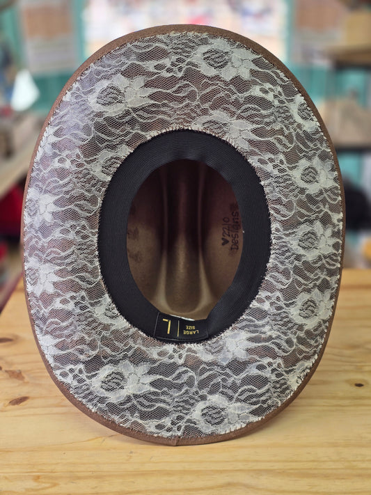 Taupe Lace Brim Cowboy Hat