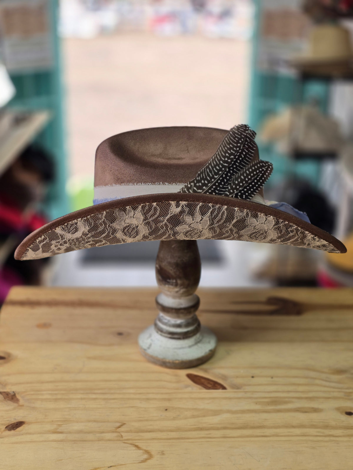 Taupe Lace Brim Cowboy Hat