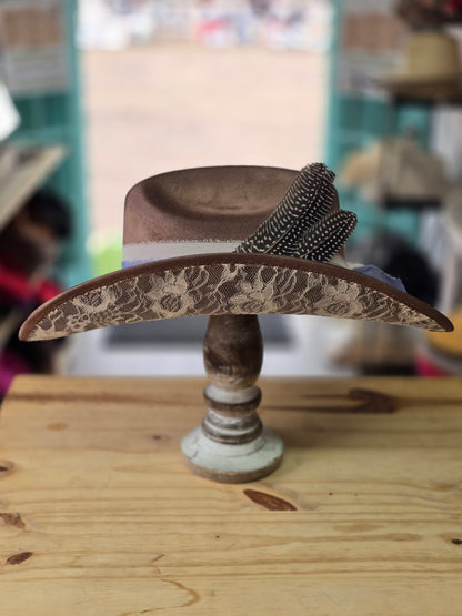 Taupe Lace Brim Cowboy Hat