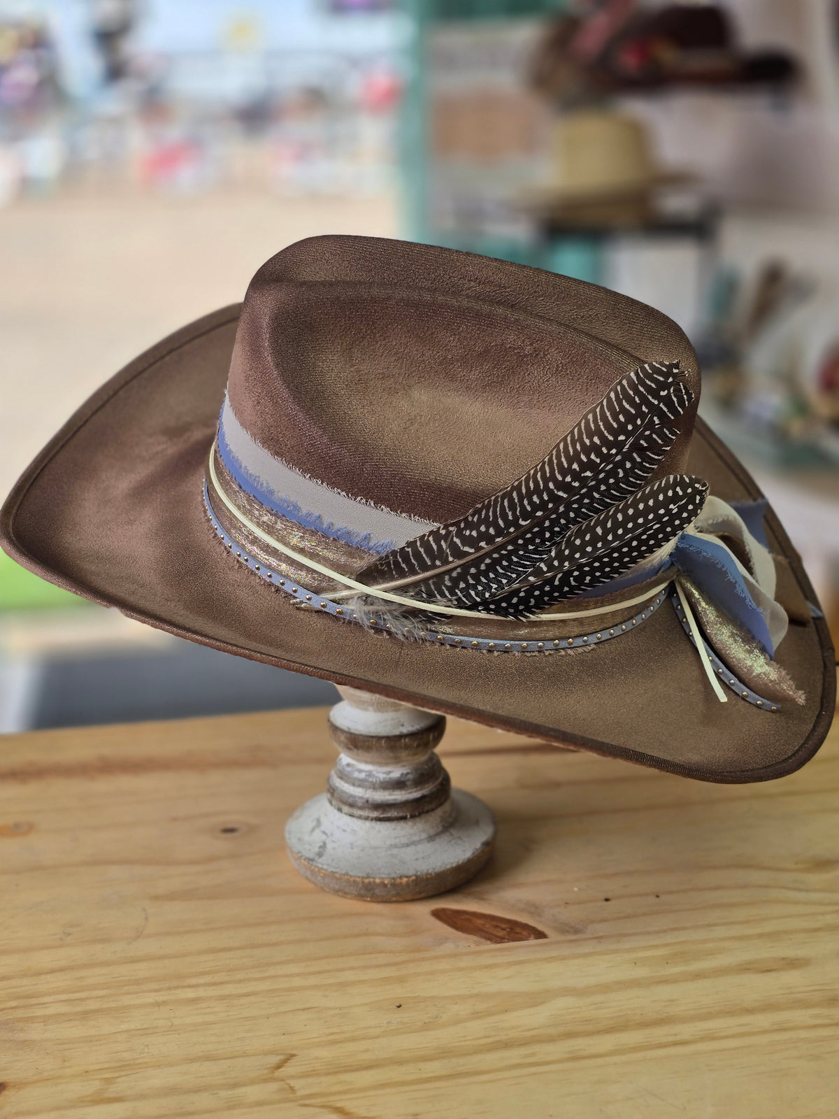 Taupe Lace Brim Cowboy Hat
