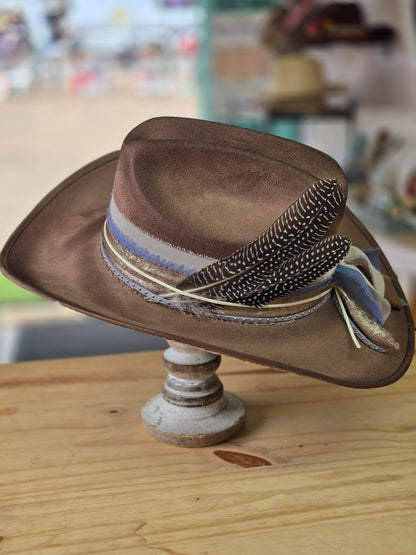 Taupe Lace Brim Cowboy Hat